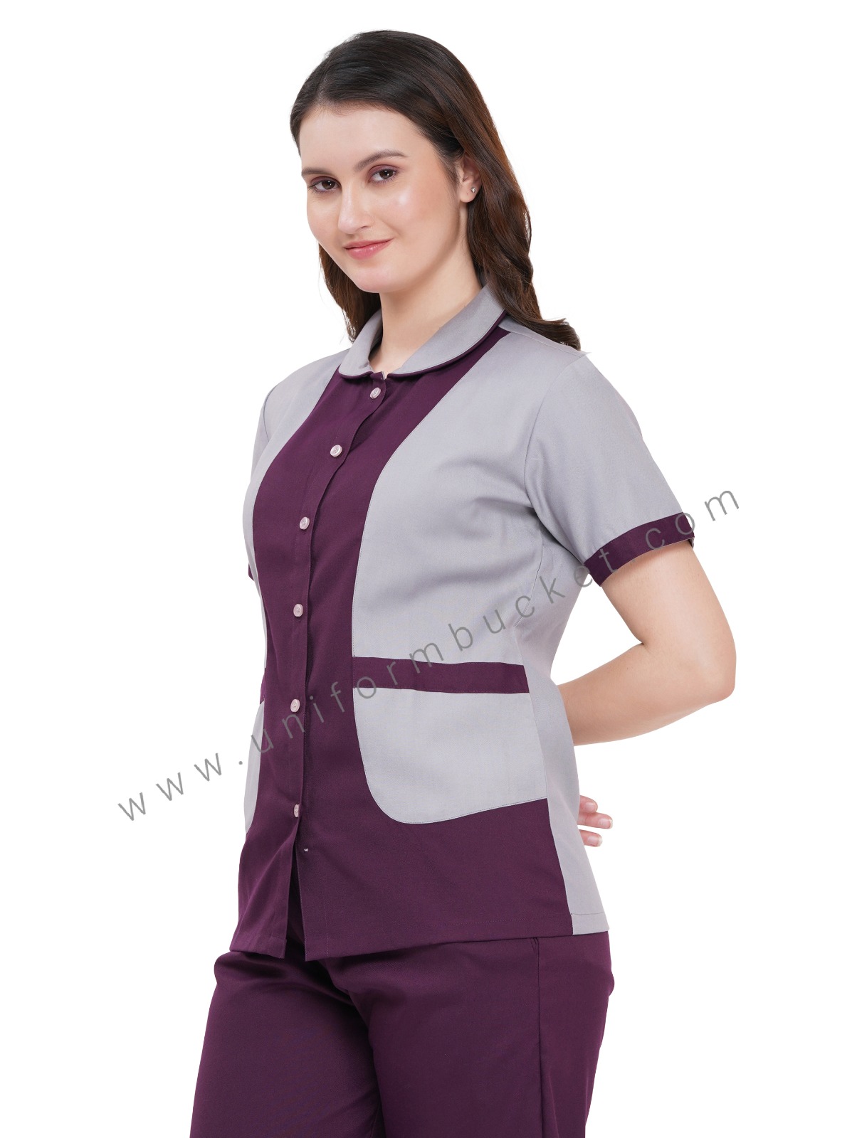 LIGHT GREY WITH MAGENTA TRIM FEMALE DESIGNER TOP  thumbnail 6